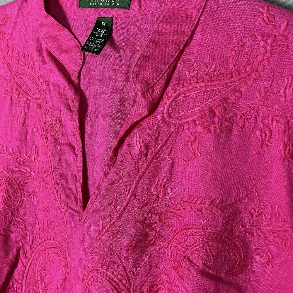 Ralph Lauren LRL 100% LINEN Tunic EMBROIDERED Women's Size 1X Long Sleeve Shirt - Picture 5 of 12